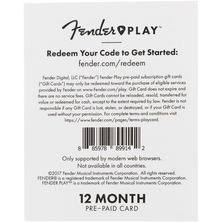 Fender Play Subscription Gift Card, 12 Month