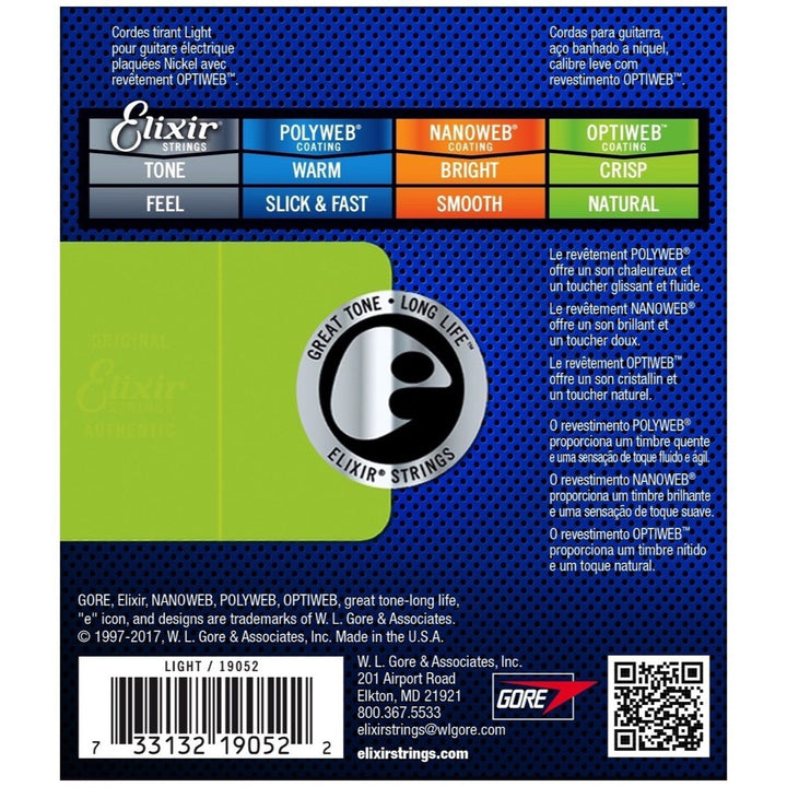 Elixir OptiWeb Electric Guitar Strings, 19052, Light