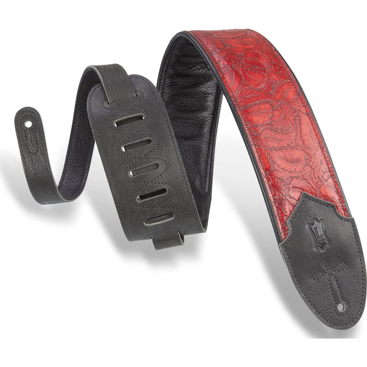 Levy's 3 Inch Wide Embossed Leather Guitar Strap, Geranium Merlot, M4WP-003