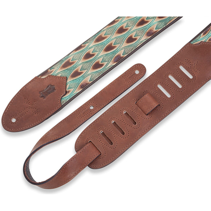 Levy's 3 Inch Wide Embossed Leather Guitar Strap, Arrowhead Turquoise, M4WP-004