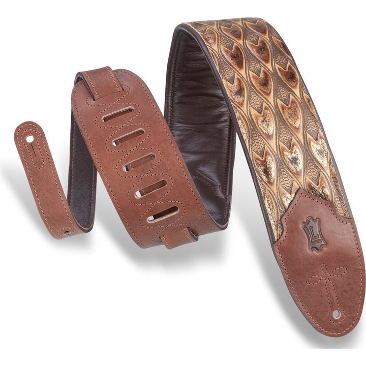 Levy's 3 Inch Wide Embossed Leather Guitar Strap, Arrowhead Bronze, M4WP-005