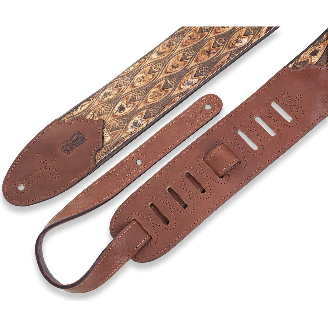 Levy's 3 Inch Wide Embossed Leather Guitar Strap, Arrowhead Bronze, M4WP-005