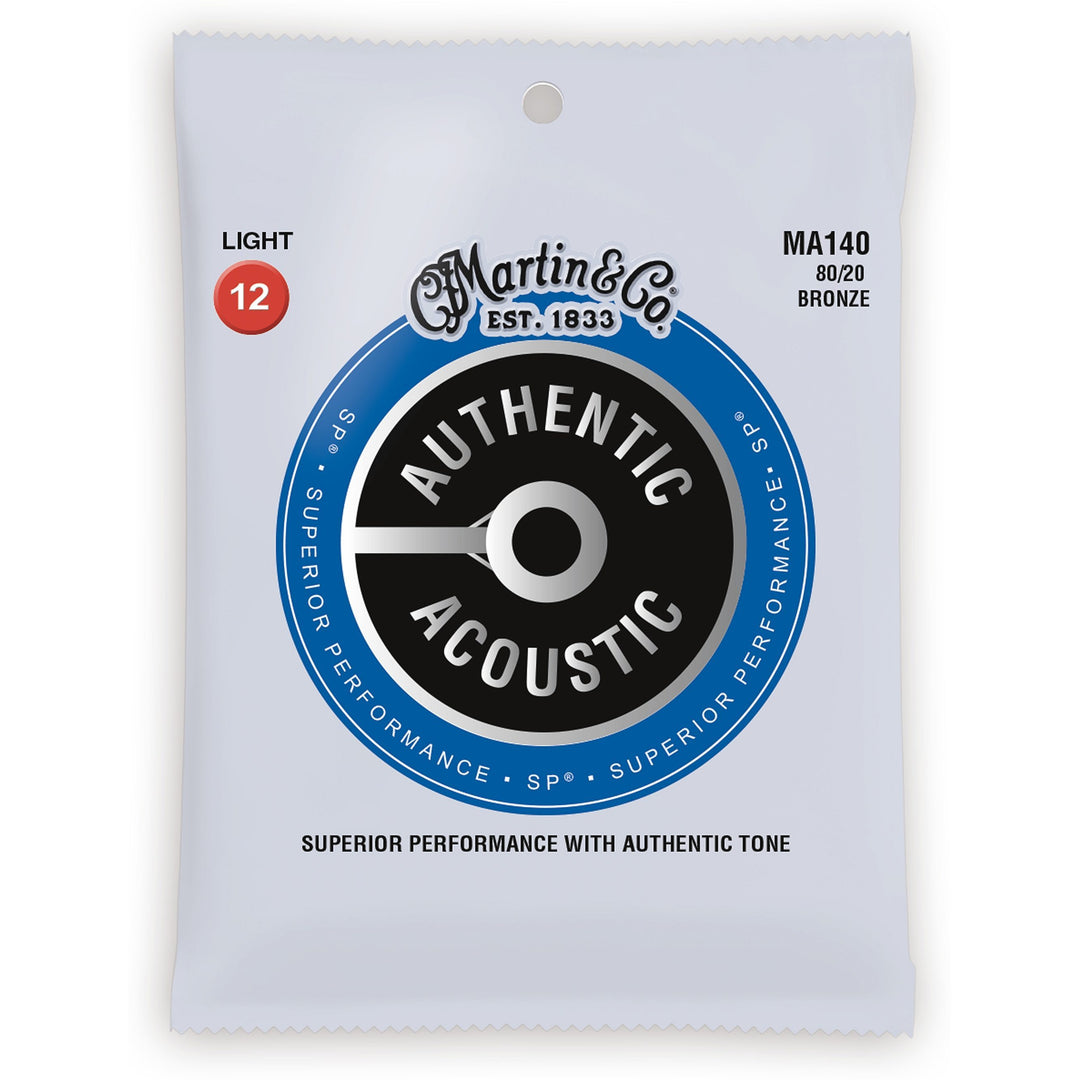 Martin Authentic SP 80/20 Bronze Acoustic Guitar Strings, MA140, Light