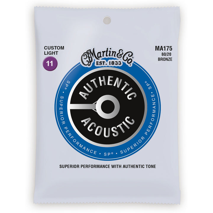 Martin Authentic SP 80/20 Bronze Acoustic Guitar Strings, MA175, Custom Light