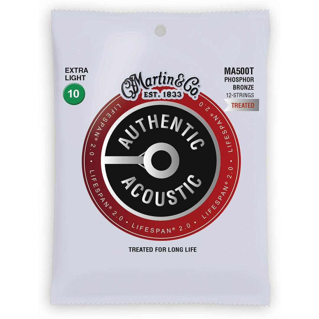 Martin MA500T Authentic Lifespan 2.0 Treated Phosphor Bronze 12-String Extra Light Acoustic Guitar Strings