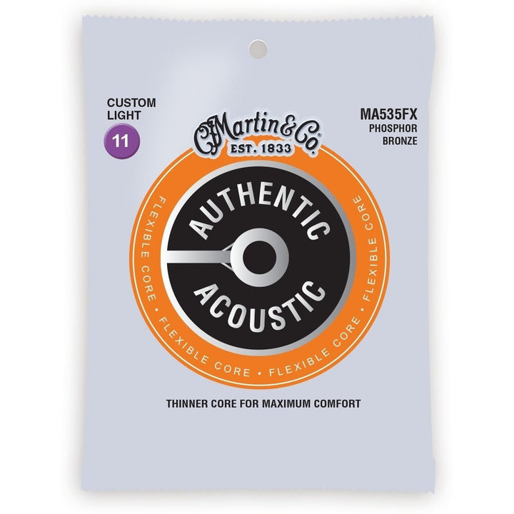 Martin Authentic Acoustic Flexible Core Phosphor Bronze Custom Acoustic Guitar Strings, MA535FX, Custom Light, 19299