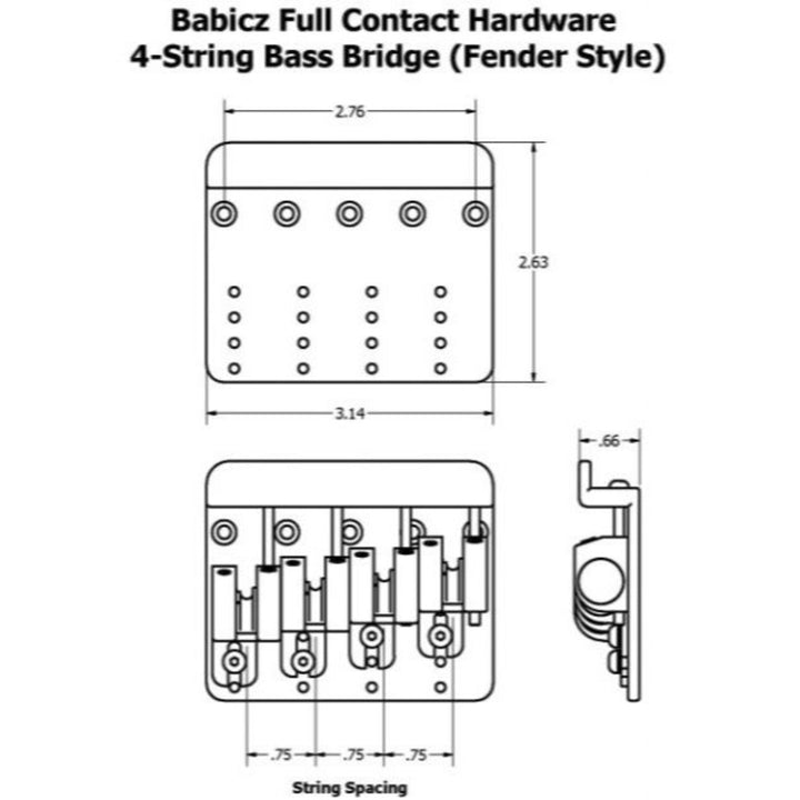 Babicz Full Contact 4-String Bass Bridge, Chrome