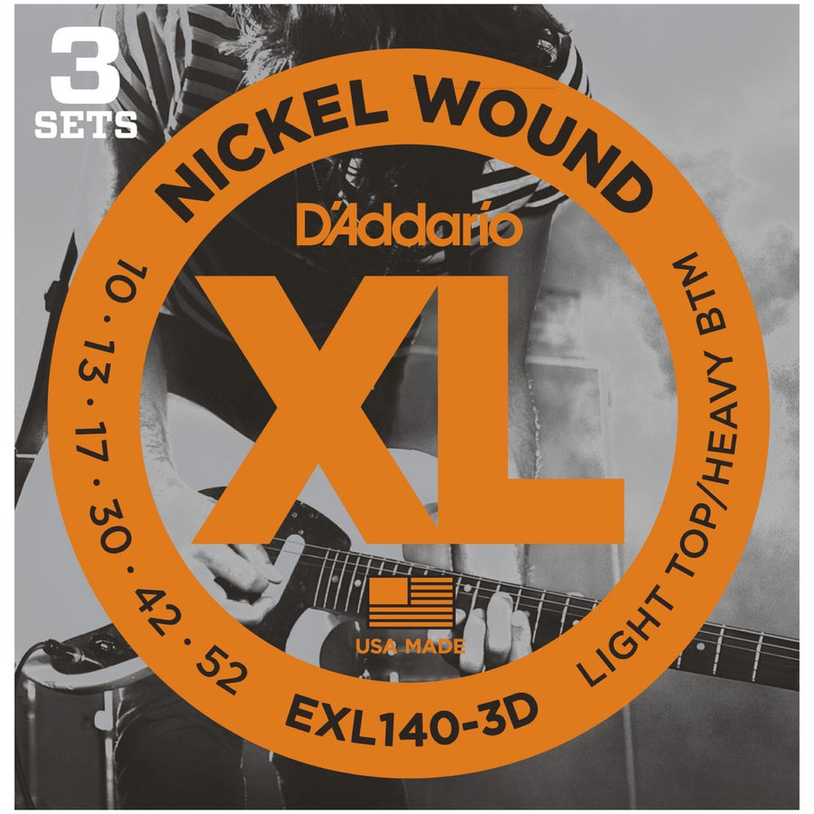 D'Addario EXL140 XL Electric Guitar Strings (Light Top/Heavy Bottom, 10-52), 3-Pack