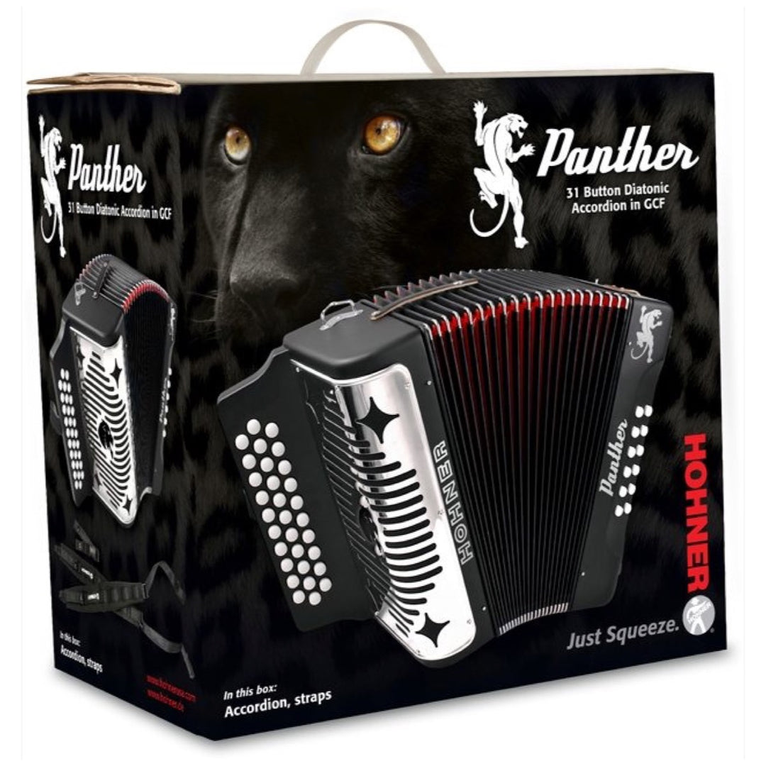 Hohner Panther Diatonic Accordion, Black, 3100GB, Key Combination G/C/F