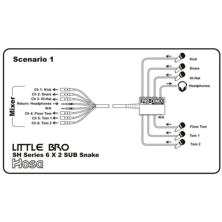 Hosa Little Bro Snake (XLR x 6, 1/4 Inch TRS x 2), SH6220, 20 Foot