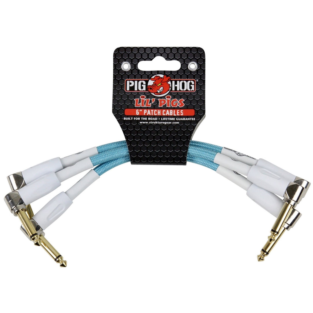 Pig Hog Lil Pigs Pedal Patch Cables, Daphne Blue, 3-Pack, 6 Inch