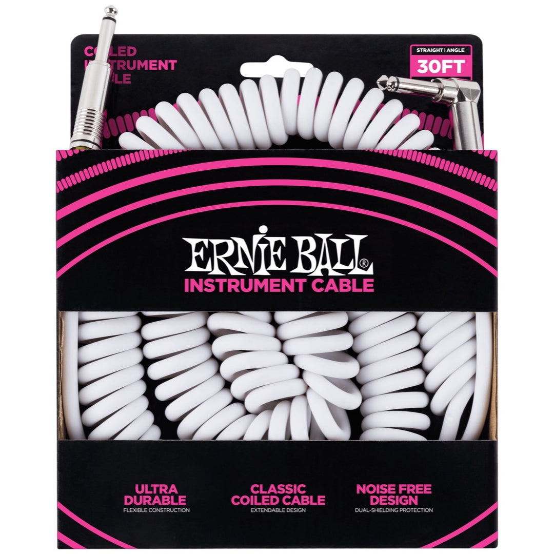 Ernie Ball Coiled Instrument Cable (with One Angled End), 30'