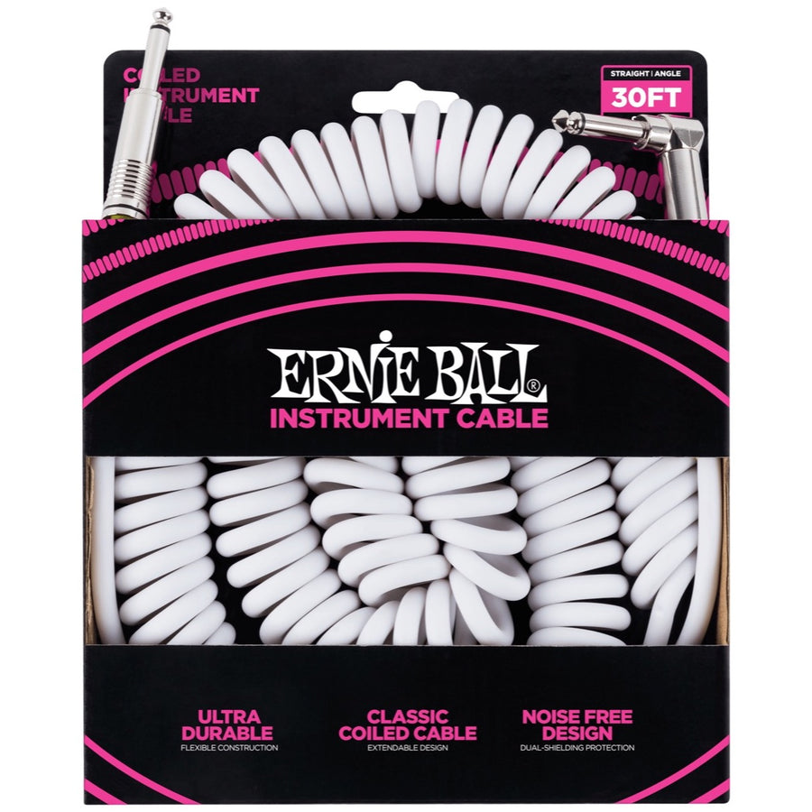 Ernie Ball Coiled Instrument Cable (with One Angled End), 30'