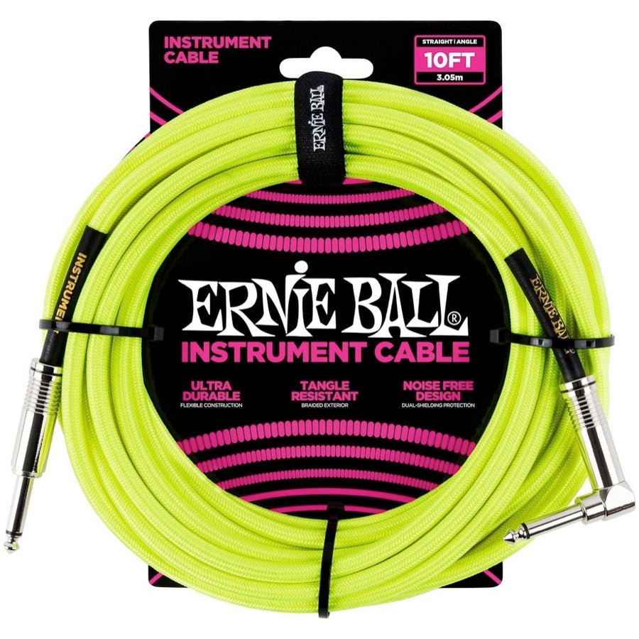 Ernie Ball Braided Instrument Cable, Neon Yellow, 10 Foot