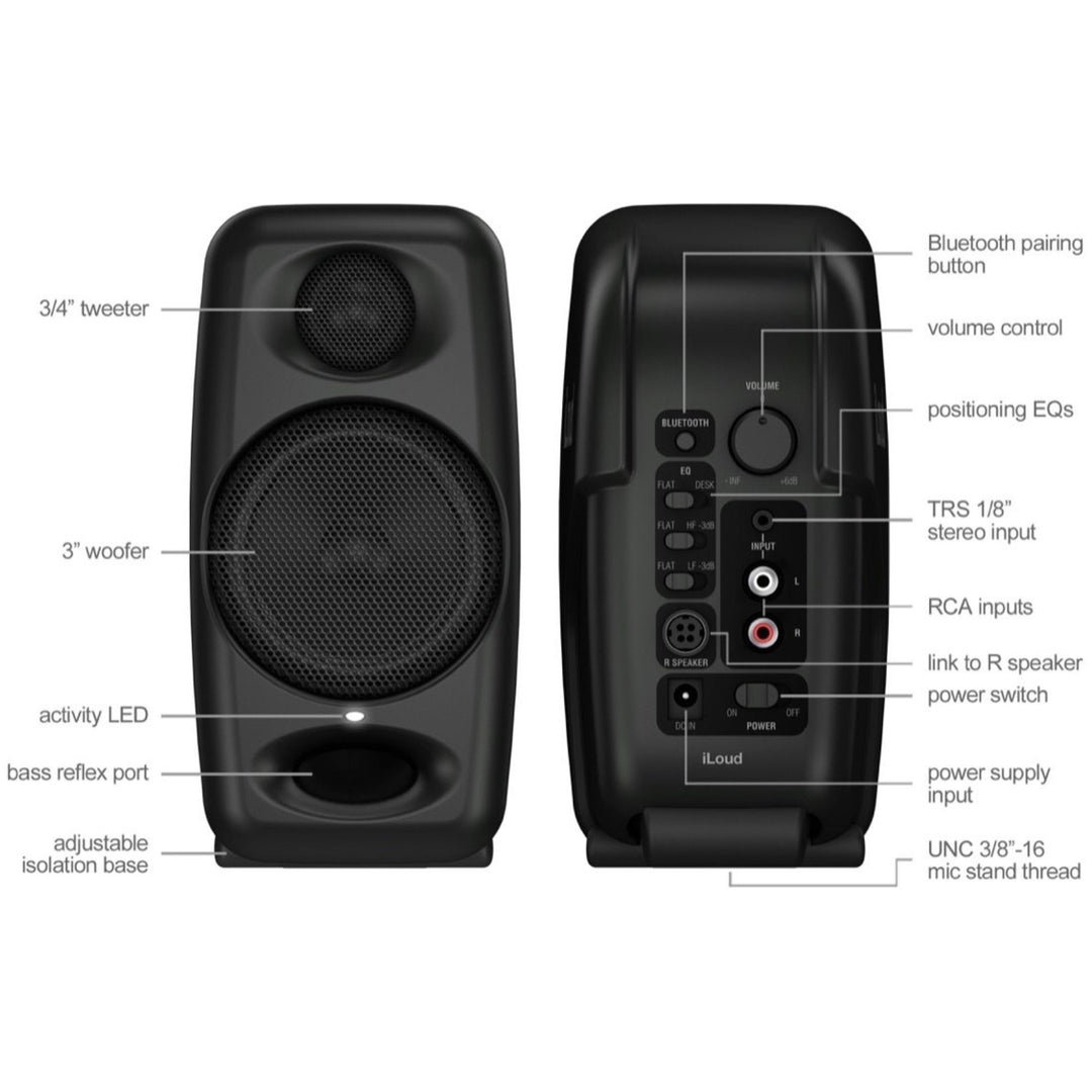 IK Multimedia iLoud Micro Monitors Pair with Bluetooth, Black