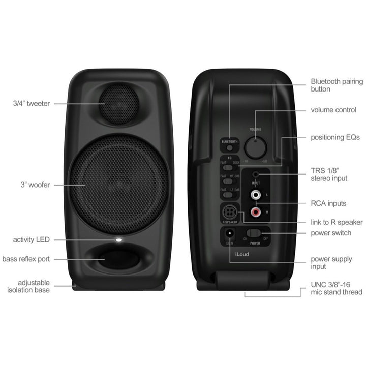 IK Multimedia iLoud Micro Monitors Pair with Bluetooth, Black