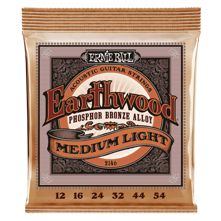 Ernie Ball Earthwood Phosphor Bronze Acoustic Guitar Strings, 2146, 12-54, Medium Light