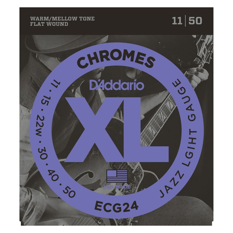 D'Addario ECG24 Chromes Flatwound Electric Guitar Strings (Jazz Light Gauge, 11-50)