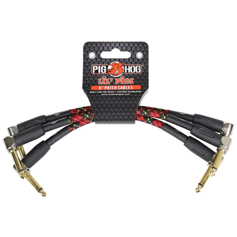 Pig Hog Lil Pigs Pedal Patch Cables, Tartan Plaid, 3-Pack, 6 Inch