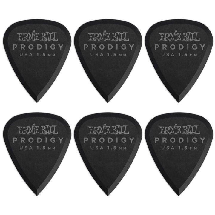 Ernie Ball Prodigy Standard Guitar Picks (6-Pack), Black, 1.5mm