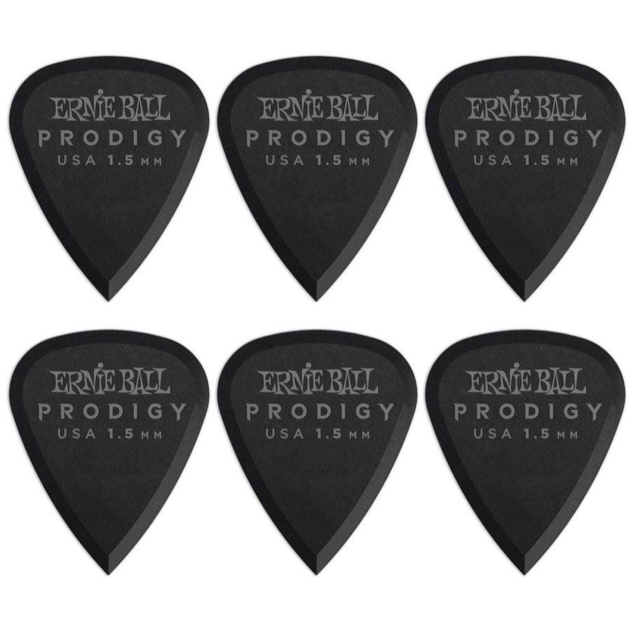 Ernie Ball Prodigy Standard Guitar Picks (6-Pack), Black, 1.5mm