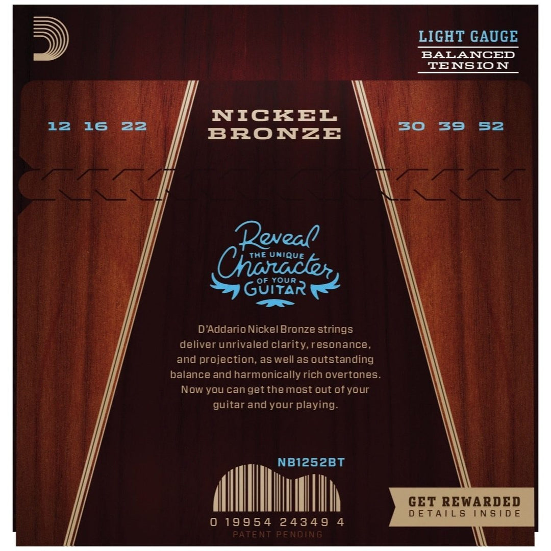 D'Addario NB1252BT Light Nickel Bronze Balanced Tension Acoustic Guitar Strings