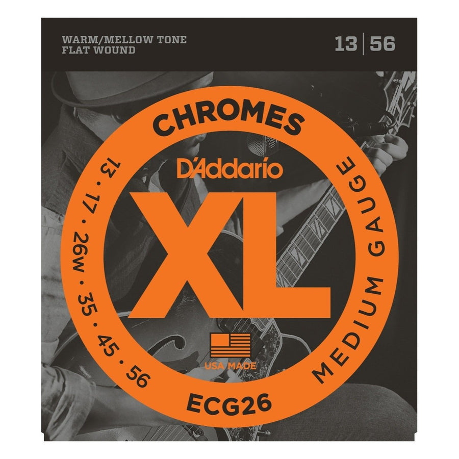 D'Addario ECG26 Chromes Flatwound Electric Guitar Strings (Medium Gauge, 13-56)