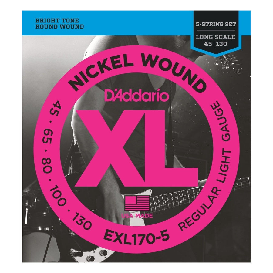 D'Addario EXL1705 XL 5-String Nickel Wound Bass Strings (Regular Light, Long)