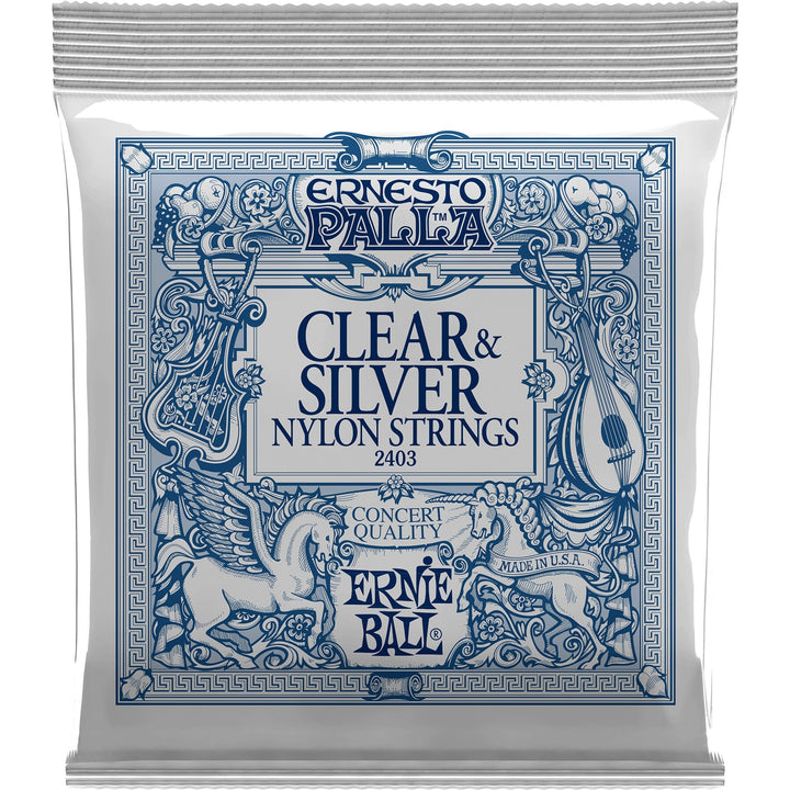 Ernie Ball Clear and Silver Ernesto Palla Nylon Acoustic Strings, Medium, 28-42