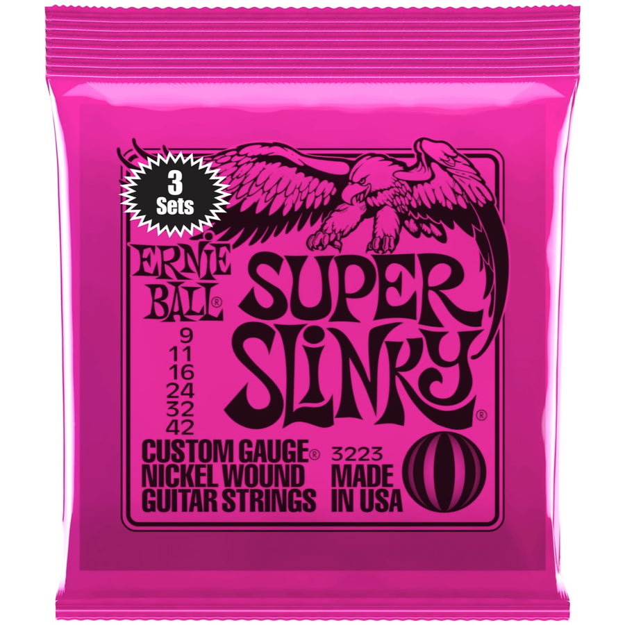 Ernie Ball Super Slinky Nickel Wound Electric Guitar Strings - 9-42 Gauge, 3-Pack