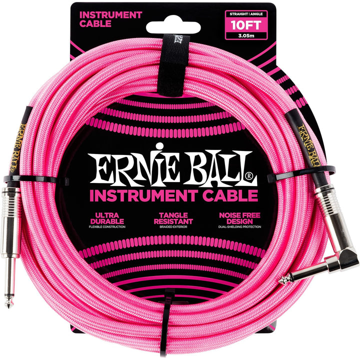 Ernie Ball Braided Instrument Cable, Neon Pink, 10 Foot