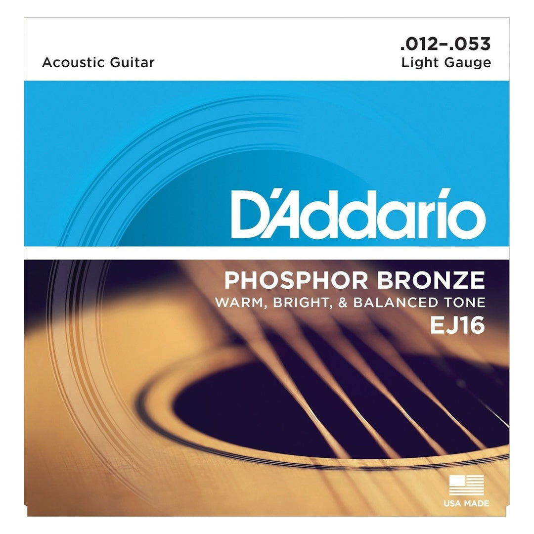 D'Addario EJ16 Phosphor Bronze Acoustic Guitar Strings (Light, 12-53), 3-Pack