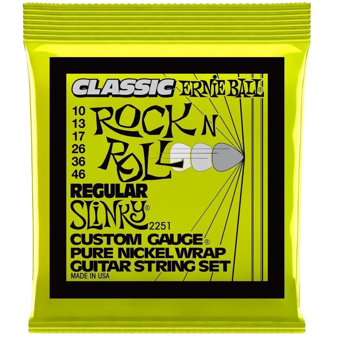 Ernie Ball Regular Slinky Classic Rock n Roll Pure Nickel Wrap Electric Guitar Strings (10-46 Gauge)