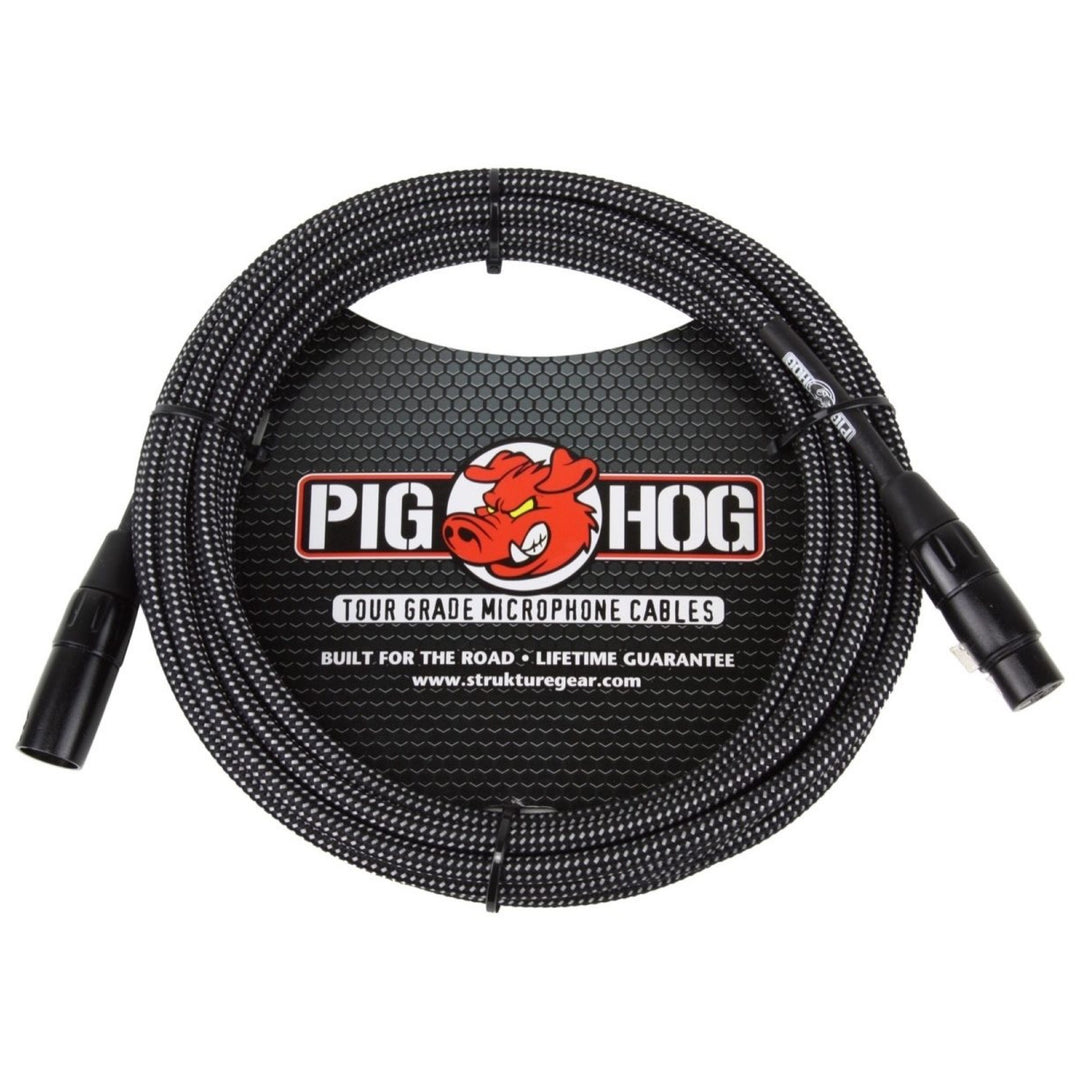 Pig Hog Woven XLR Microphone Cable, Black and White, 10 Foot