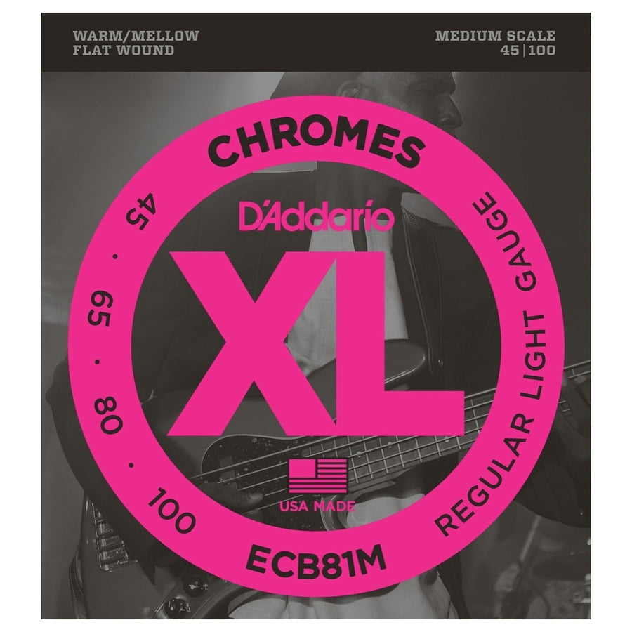 D'Addario ECB81M Chromes Flatwound Bass String (Regular Light, Medium Scale)